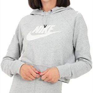 Nike Cropped Hoodie With Swoosh, Women's Size Medium, Gray‎ And White, Athletic